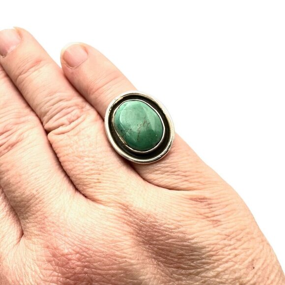 Vintage Native American Womens Mens Ring Sterling Silver Turquoise Size 6 - Picture 4 of 7